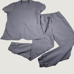 Jaanuu Scrub Set Medium Gray V-Neck Top Jogger Pants J96172 GRAW Mens Womens